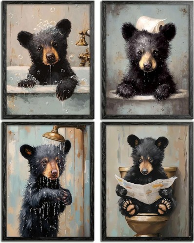 Set bear bathroom wall art - set,